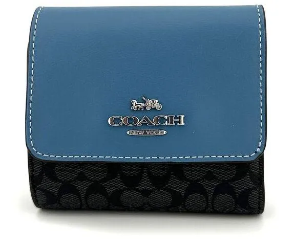Coach Small Trifold Wallet Colorblock Micro Signature Canvas Light Mist CF369