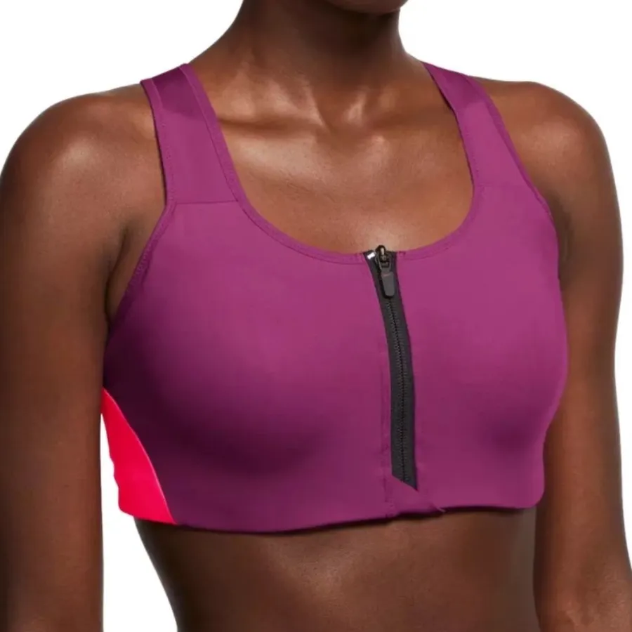 Nike Womens High Support Front Zip Racerback Sports Bra Purple Pink XL