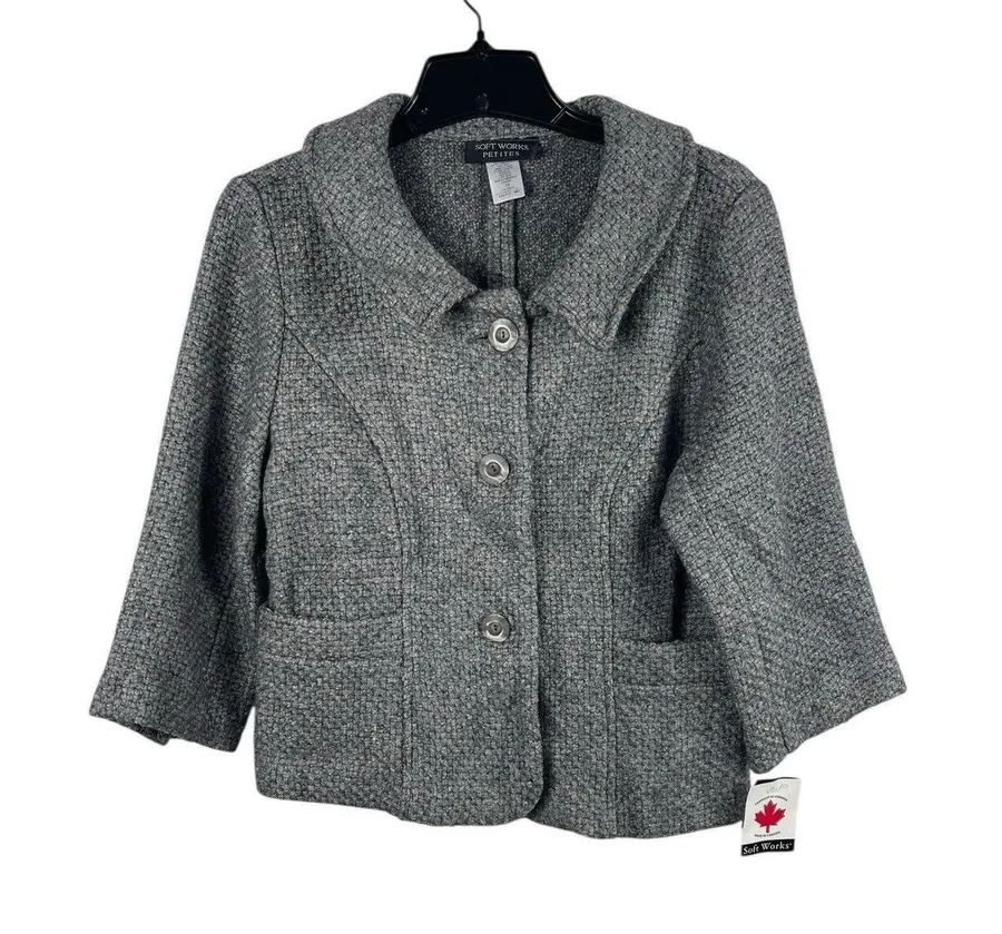 Soft Works Petites Gray Wool Blend Textured Short Blazer Women’s 10P NWT