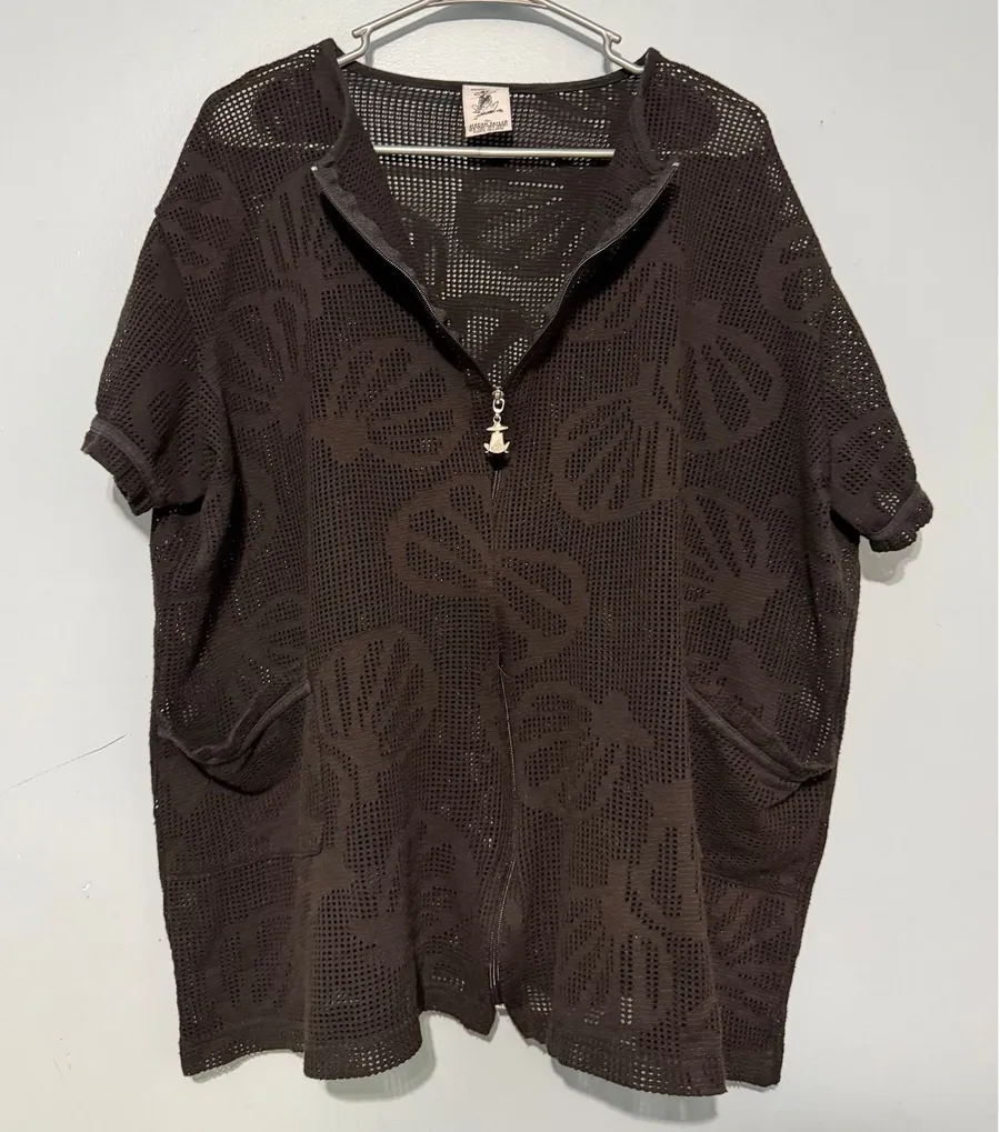 Beach by Jordan Taylor Brown Mesh Shell Print Zip Front Swim Cover Up 1485 Size undefined