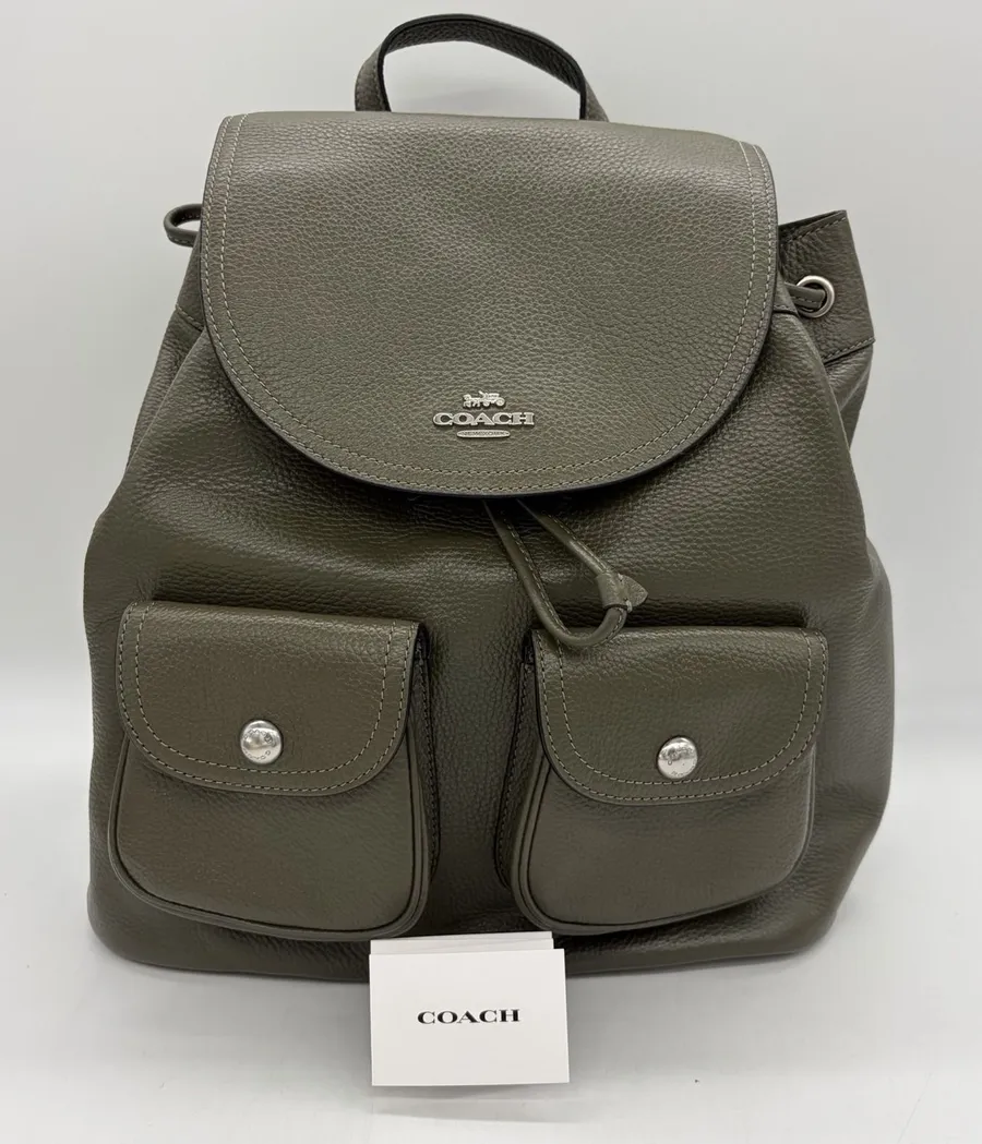 COACH Pennie Backpack Pebbled Leather Surplus/Olive Green Style 6145 Authentic