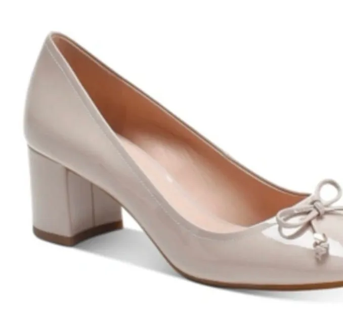 Kate spade Bev Bow pumps nude patent leather block mid heel size 7.5
