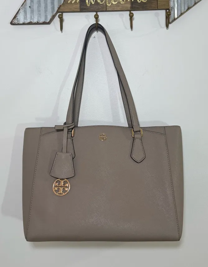 Tory Burch Gray Leather Tote Bag EUC