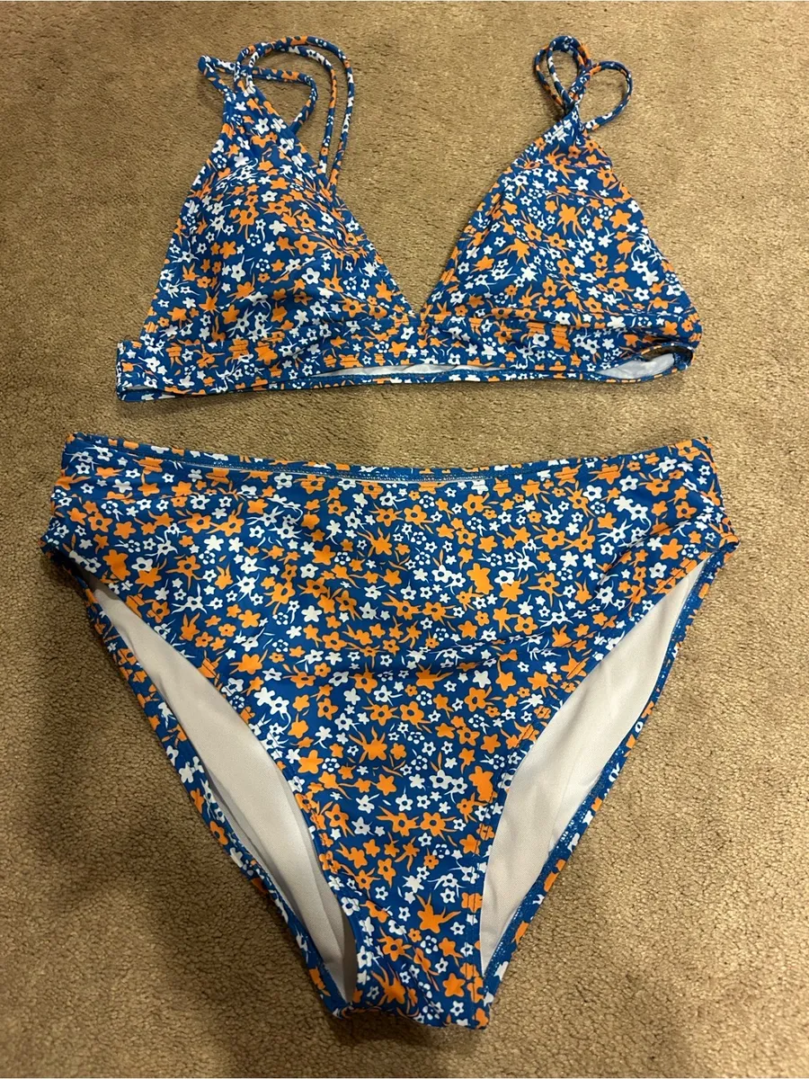 Blue & Orange Floral Bikini Set