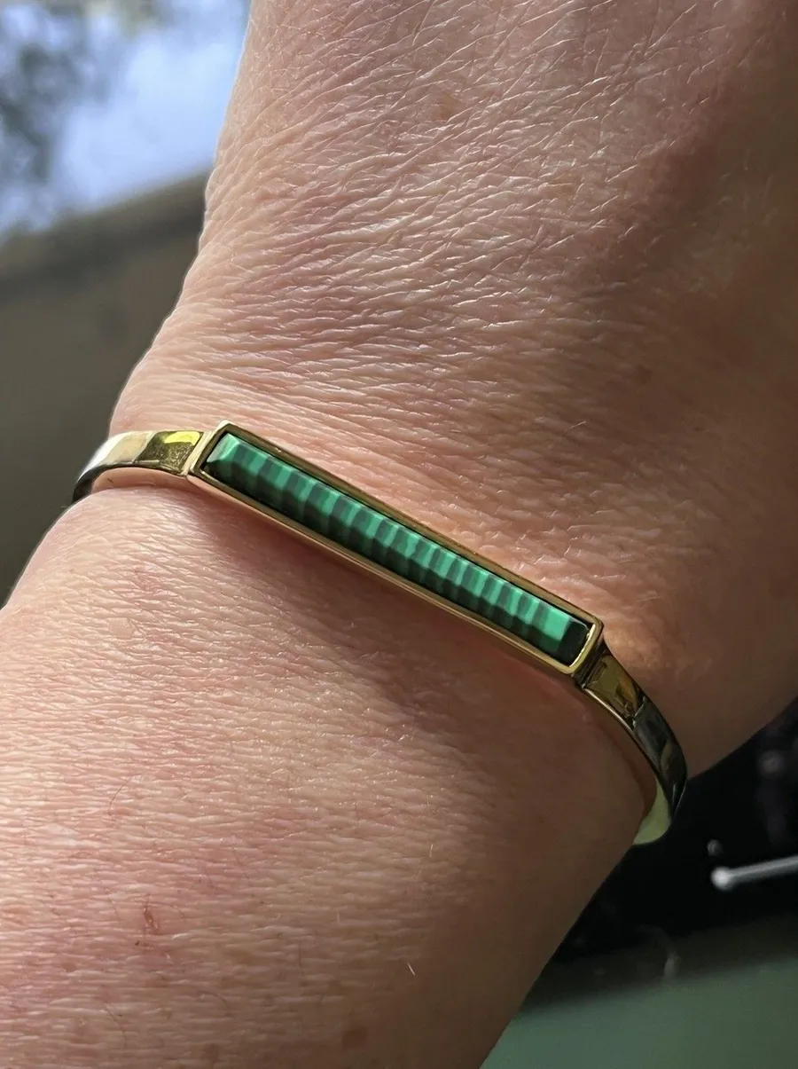 Ann Taylor Gold Tone Malachite Bar Cuff Bangle Bracelet