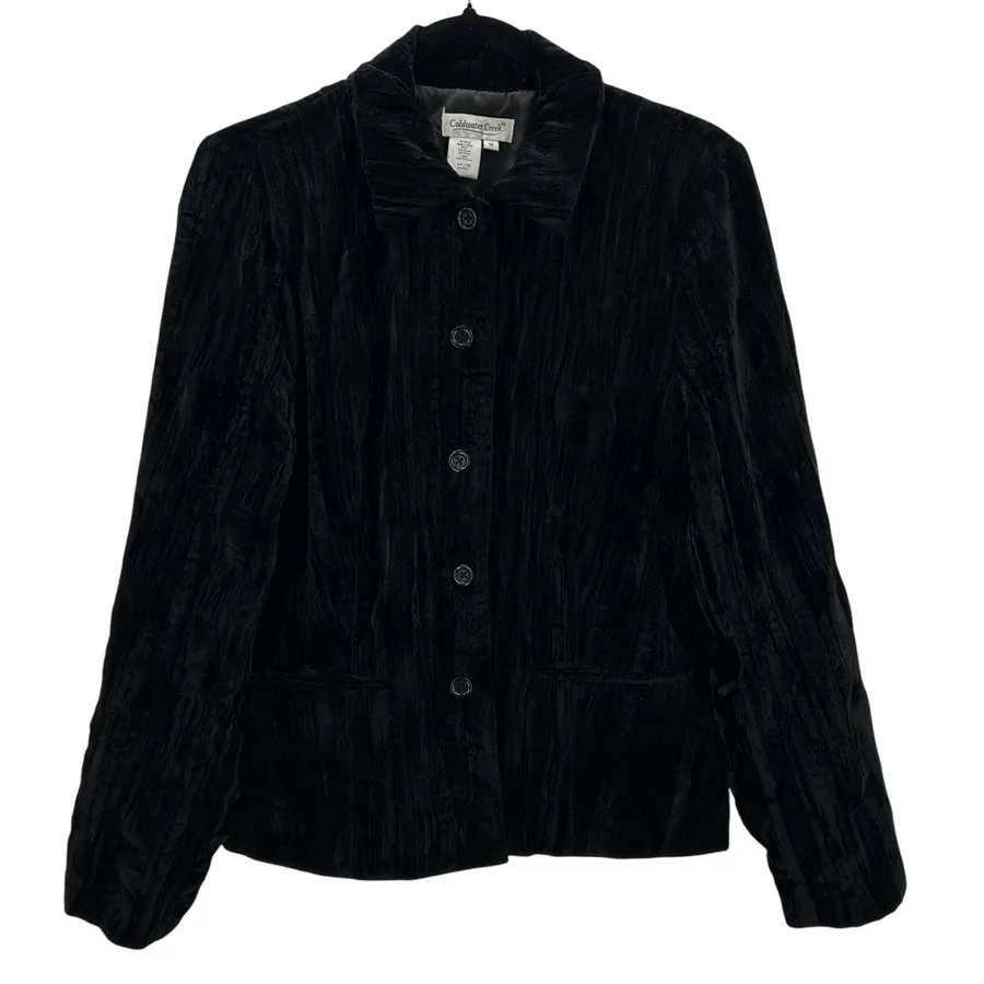 VTG Coldwater Creek Black Crushed Velvet Textured Whimsigoth Blazer Jacket Med