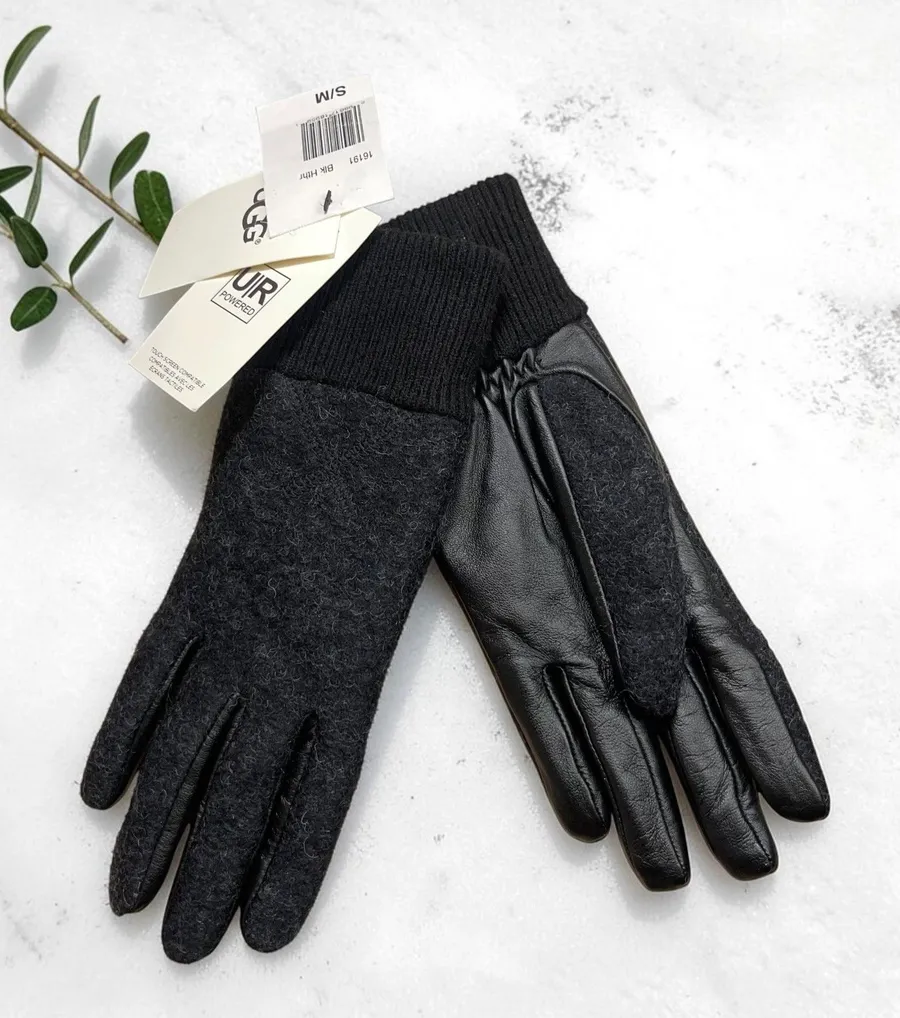 UGG Wool & Leather Palm Touchscreen Tech Gloves with Fur Lining - S/M