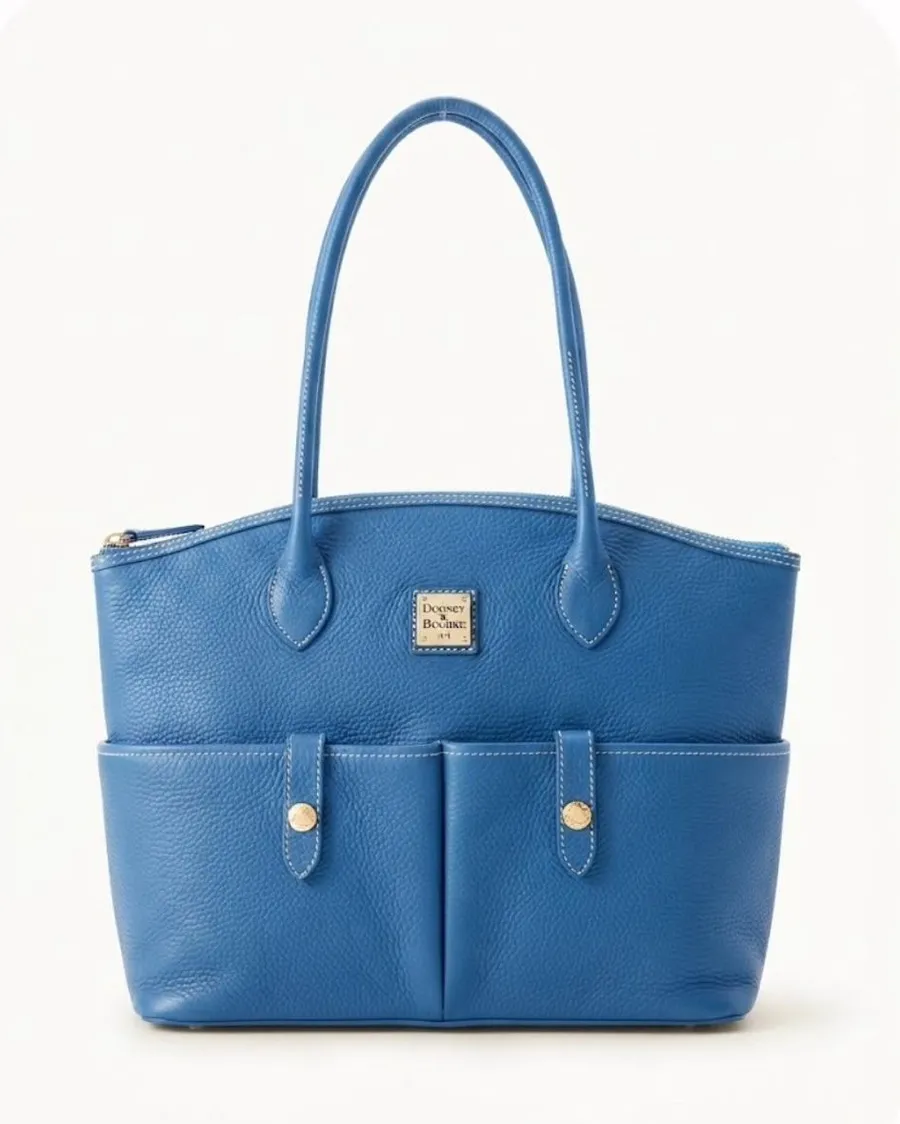 Dooney & Bourke Women Tote Blue Pebbled Leather Classic Front Pocket Handbag
