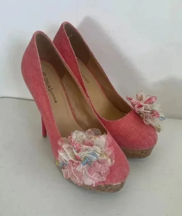 Women's Diva Lounge Pink Floral Platform 6” High Heels Size 8.5 EUC!