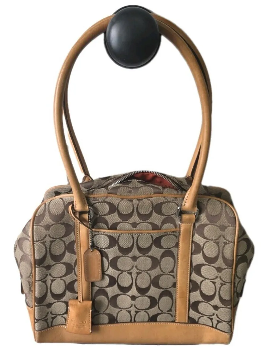 Authentic Coach Signature Tan Canvas Purse Handbag 6097 Mob Wife Vintage Tote