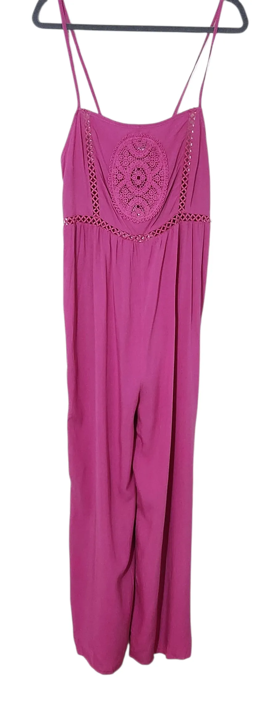 RusstyDussty Boho Pink Wide Leg Jumpsuit NWT Size XL Pink Crochet Jumpsuit