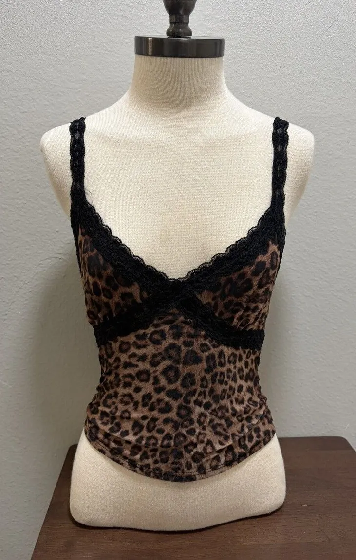 Y2K West of Melrose Cheetah Print Lace Cropped Top XS