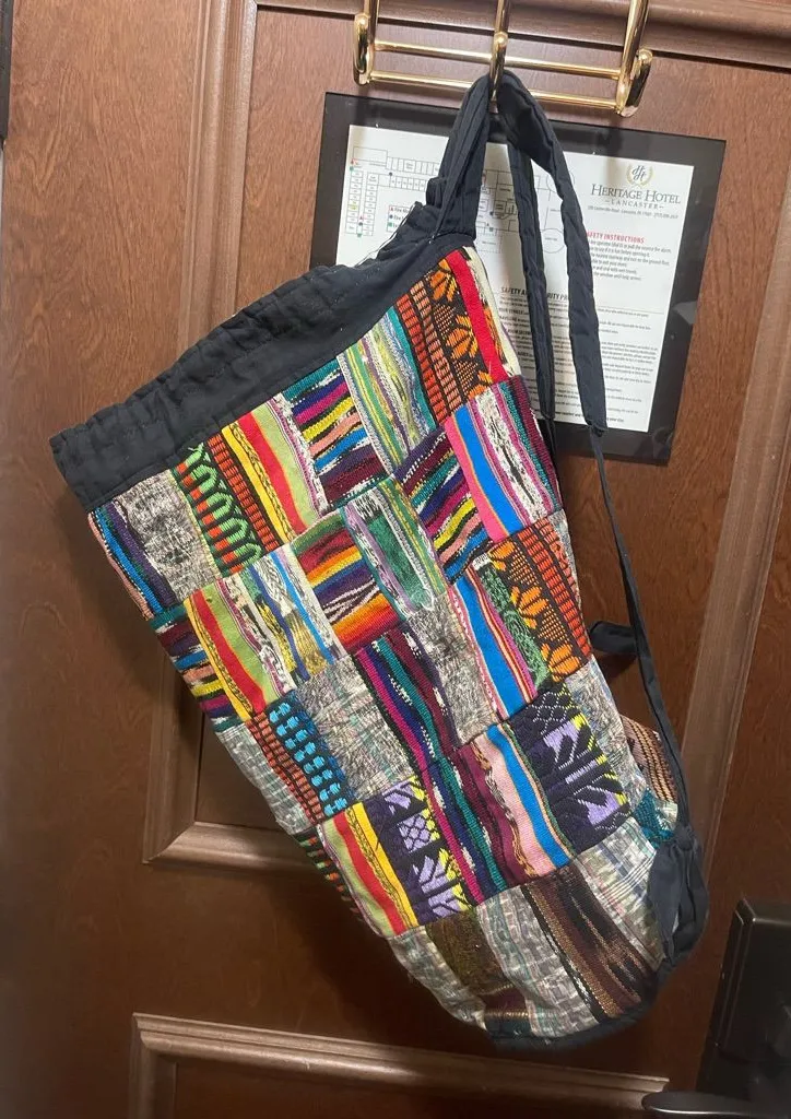 Colorful Patchwork Backpack Tote Bag Black