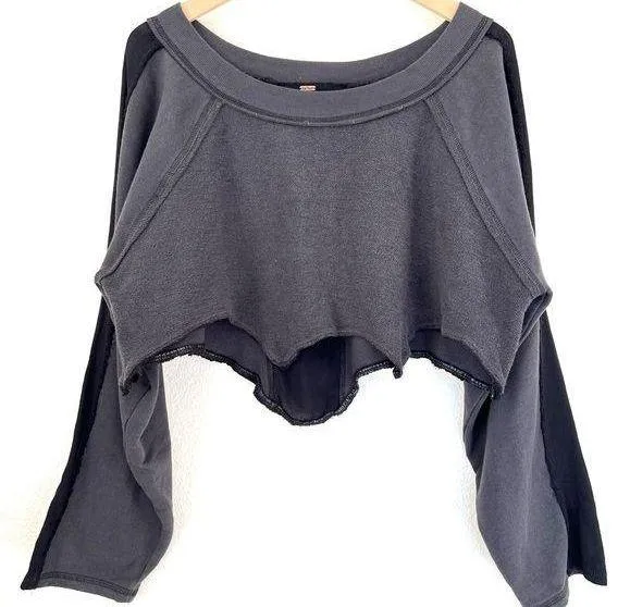 Cropped Sweatshirt Grey & Black Mixed Media XS/ Small
