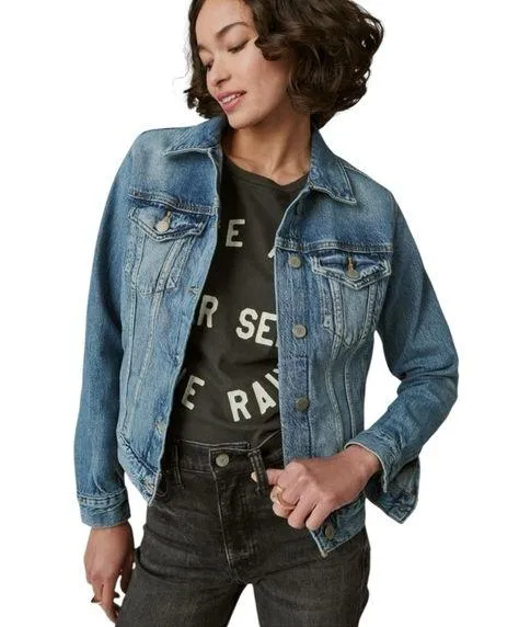 Lucky Brand Cropped Classic Denim Jean Jacket size Medium