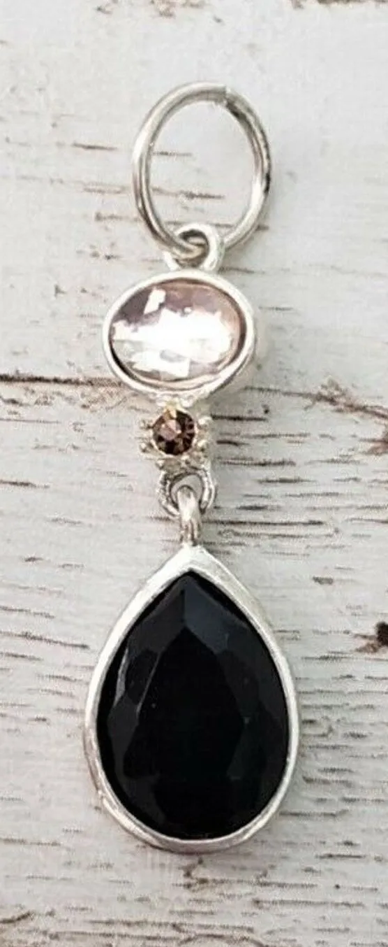 Black, Clear Gem & Brown Gem Pendant (No Chain Included) Black