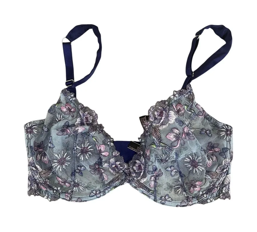 Victoria Secret Dream Angels Fairy Lace Bra Floral Blue 38DD