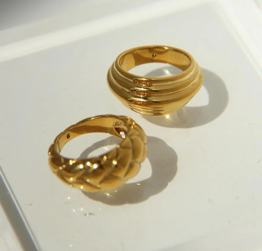 Unisex large bold ring ridge ring gold bold ring dome ring stacking bold ring gold ring gold dome ring