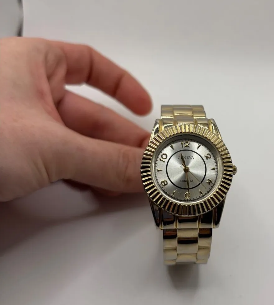 Geneva Women's Gold Tone Quartz Bangle Watch Rhinestone Accent