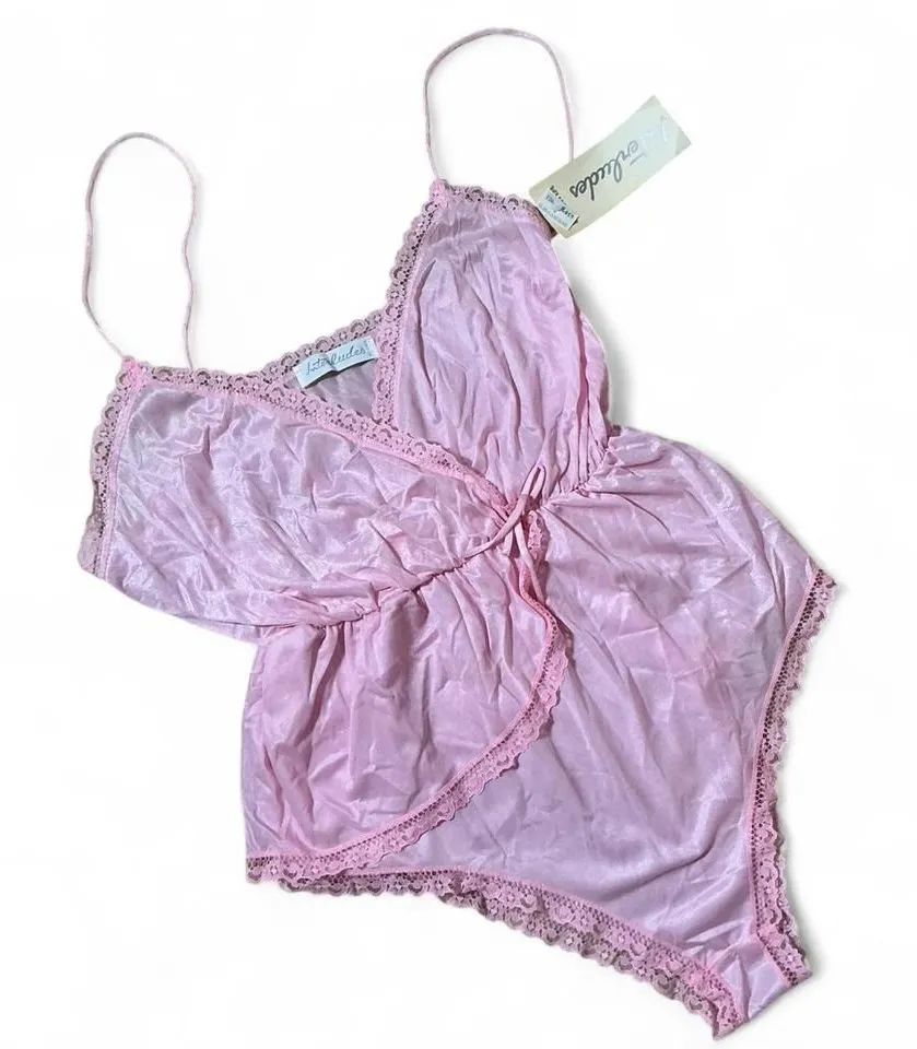 Interludes By Cira Pink Satin Lace Teddy Lingerie Valentine Whimsigoth Size M