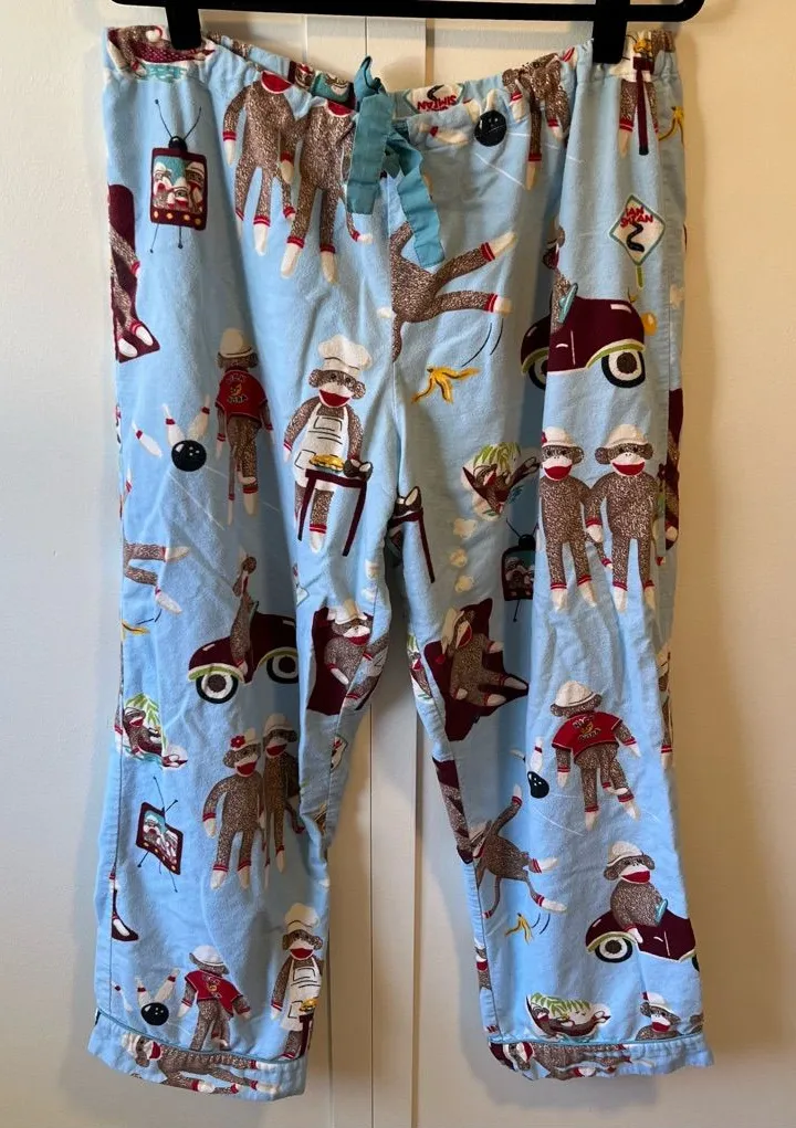 Nick & Nora Women’s Sock Monkey Bowling Slumber Pajama Pants Size Large