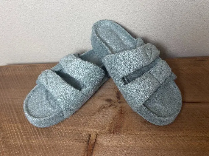 A New Day Sage Green Remi Platform Sandals Size 7 Terry Cloth Towelling