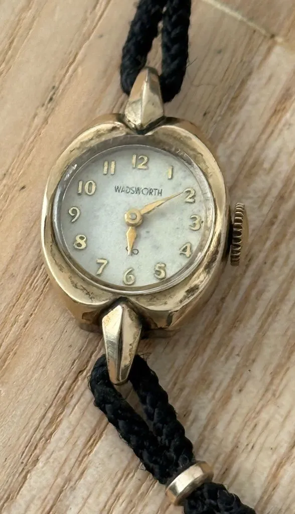 Wadsworth Mechanical Vintage Gold Plated Ladies Watch Rope Bracelet Gold Case