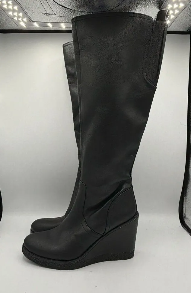 Zodiac Womens IGGY Faux Leather Knee-High Tall Wedge Boots Shoes Sz 7.5
