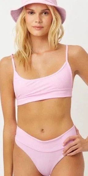NWT FRANKIE'S BIKINIS Low Cut Ribbed Cheeky Bikini Bottom Ligh Pink XS