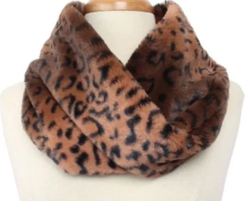 Scarf, Animal print Infinity Scarf Faux Fur Brown