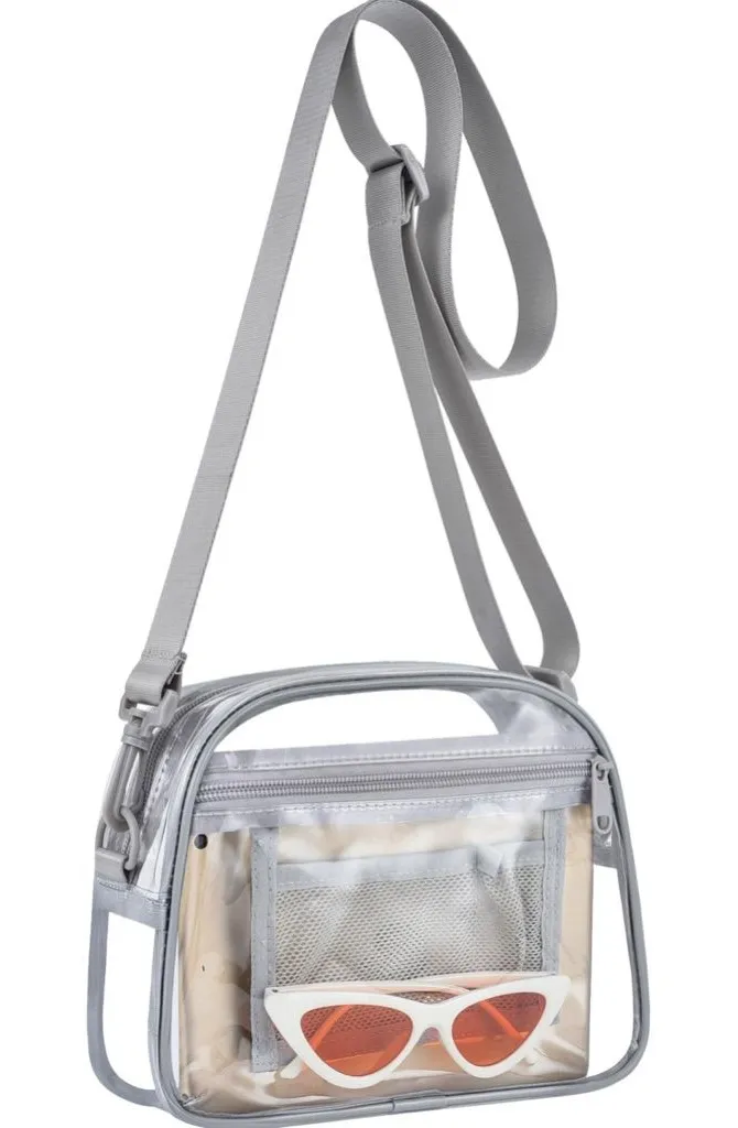 NWT Clear Crossbody Stadium Approved Bag – 12x12x6 – Silver Trim