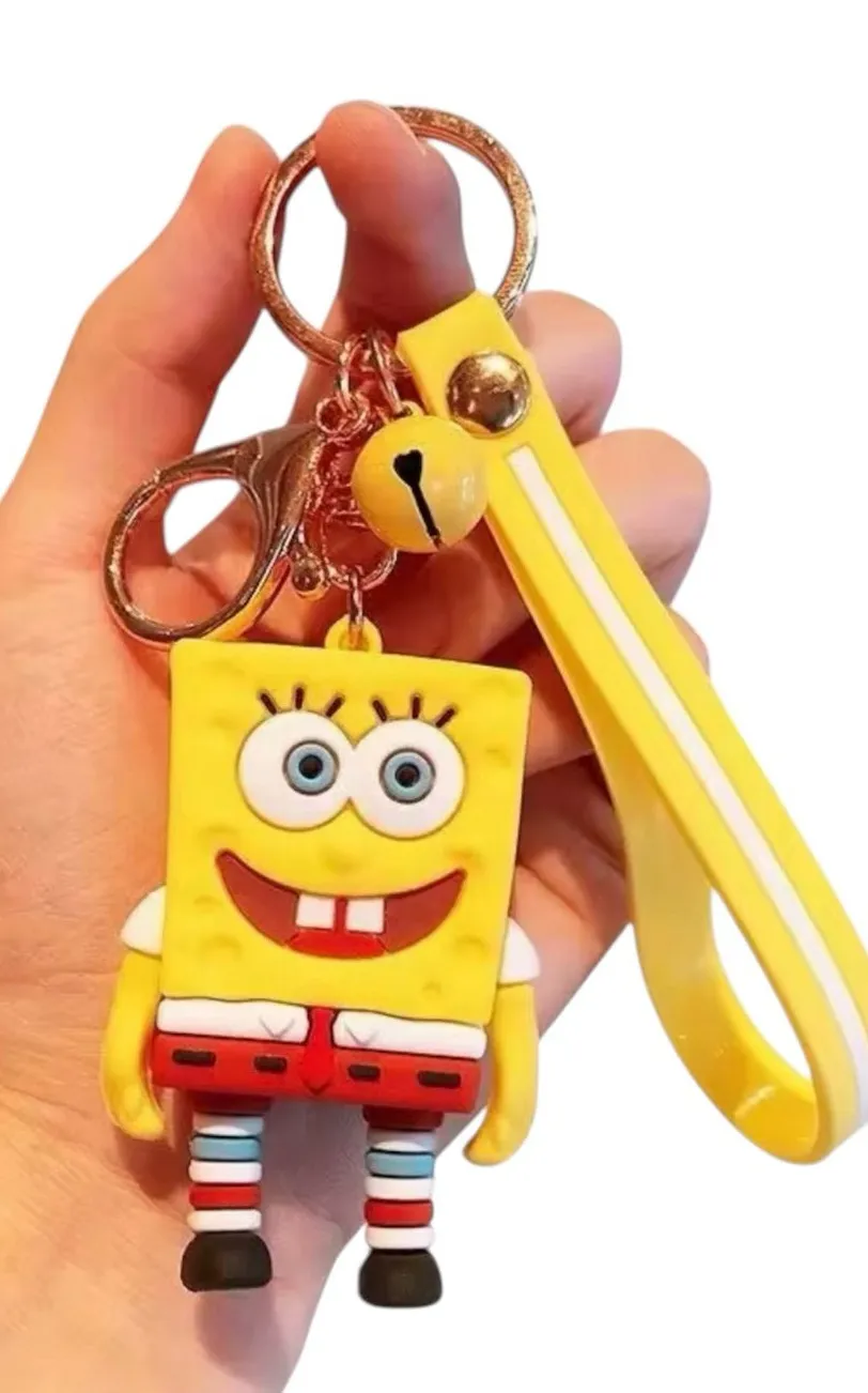 Keychain Bob Sponge Silicone 3D Animated Character for Backpack Keys Gift Yellow