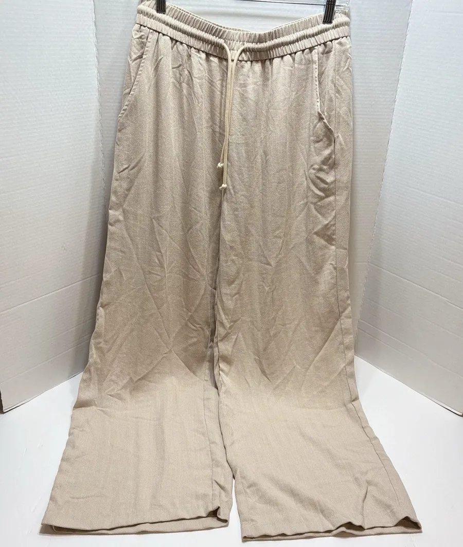 Halara High Waisted Drawstring Pocket Wide Leg Casual Linen-Feel Pants 30x29
