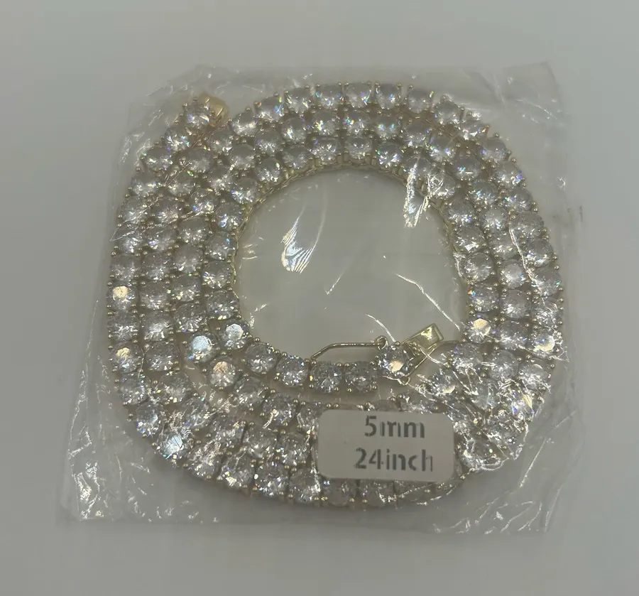 Moissanite Tennis Chain 5mm 24 Inch Gold New VVS1 D No Pass Hyperallergenic