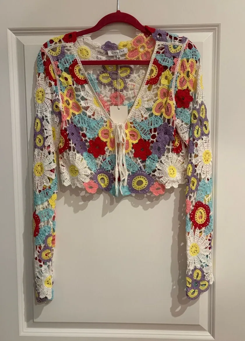 emory park Multicolor Crochet Tie-Front Floral Cardigan