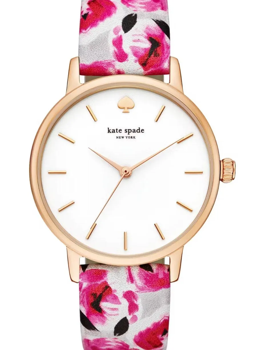 Kate Spade New York Metro Watch Floral Rose Band Pink and Gold Tones