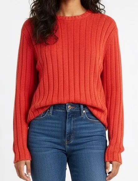 Polo Ralph Lauren Tangerine Orange Linen Cotton Blend Chunky Sweater Large