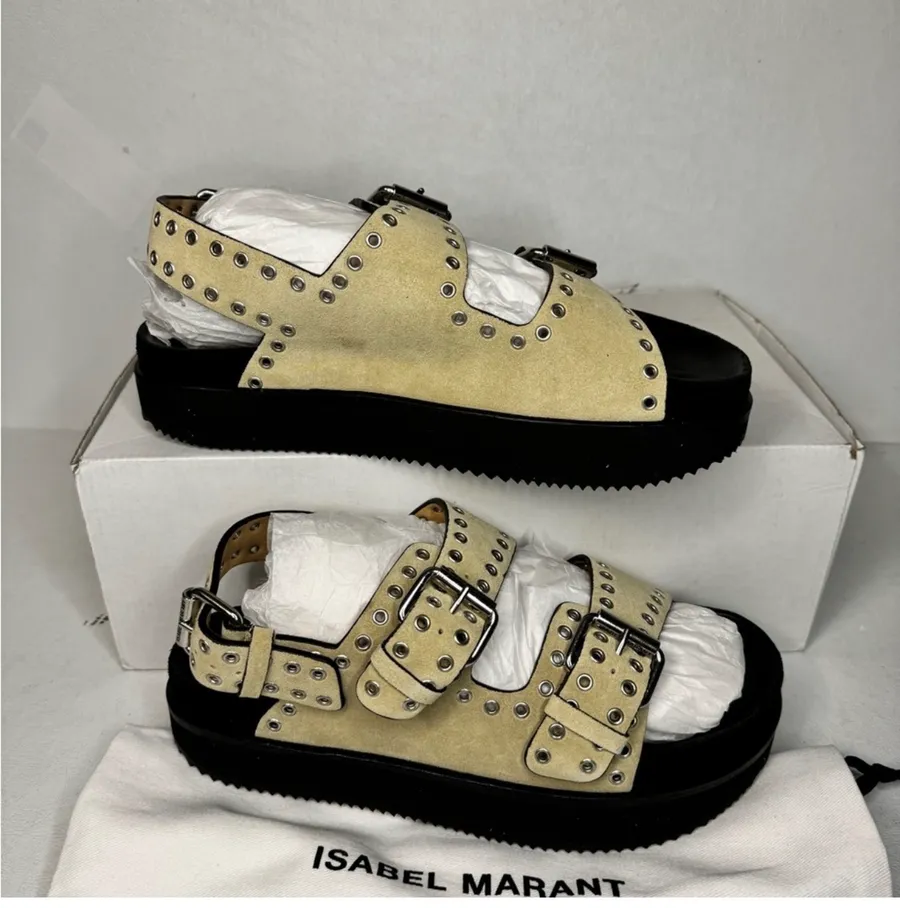 Isabel Marant Ecru Velvet Eyelet Sandals