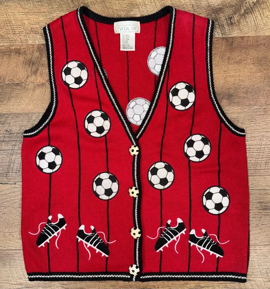 Mandal Bay Vintage Soccer Sweater Vest Red Size L