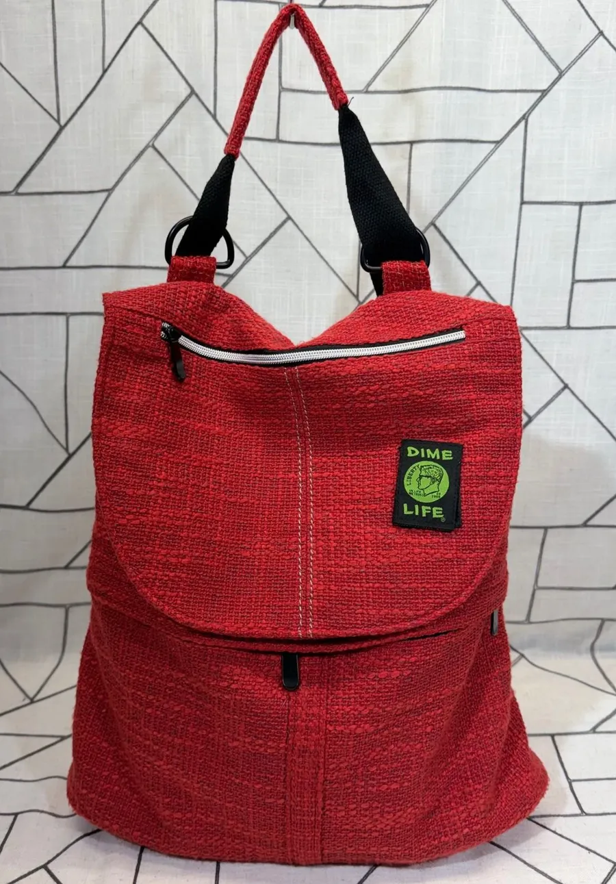 Dime Bags Life Backpack Medium Red Hemp Blend Convertible Woven Streetwear Bag