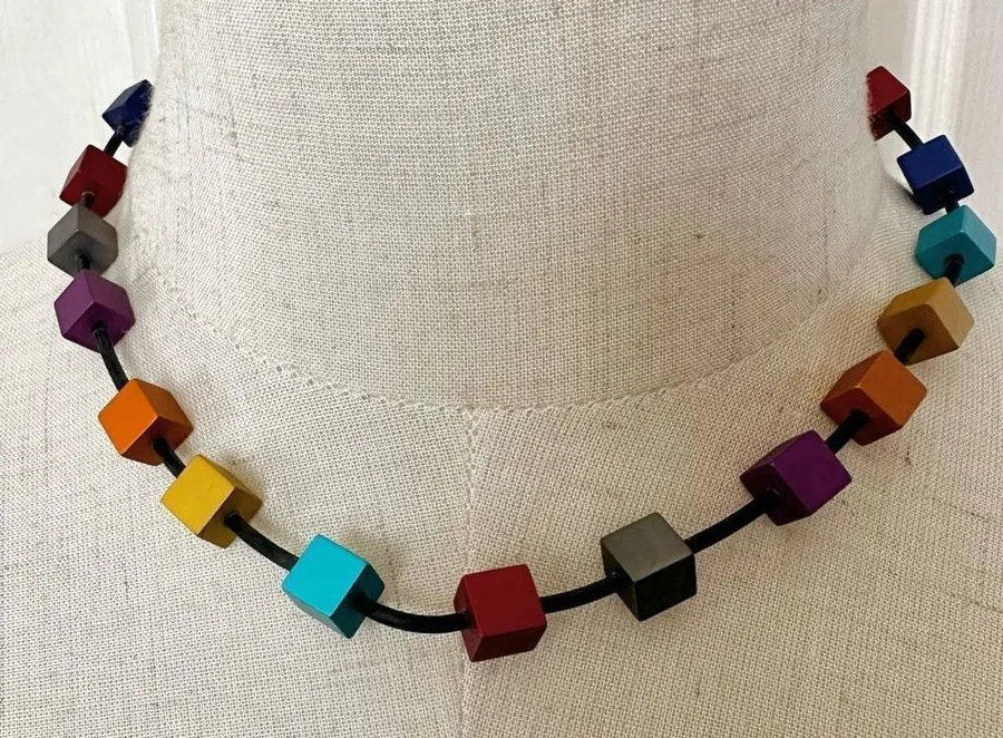 Colorful cubed necklace on cord