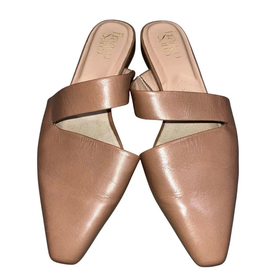 Franco Sarto Taupe Leather Square Toe Brinda Mules Flats Slides Shoes Size 7.5