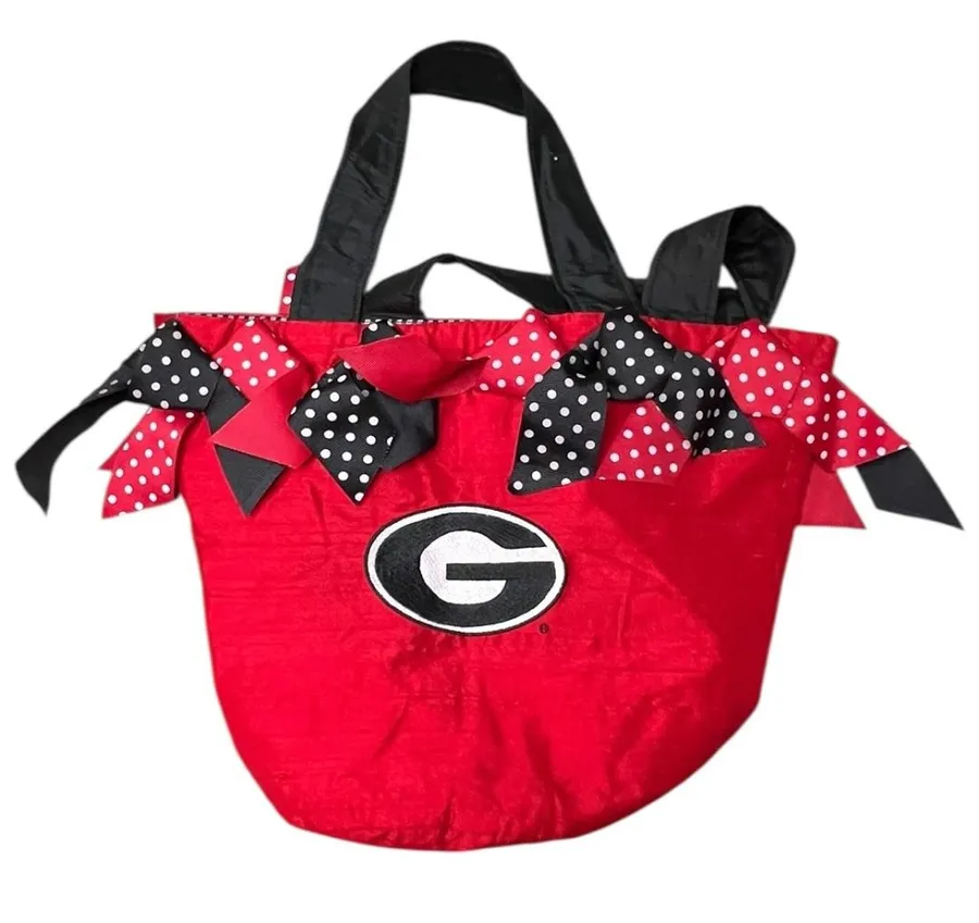 La Shea Georgia Bulldogs UGA Red Bow Gingham Lined Tote Bag Handbag NCAA