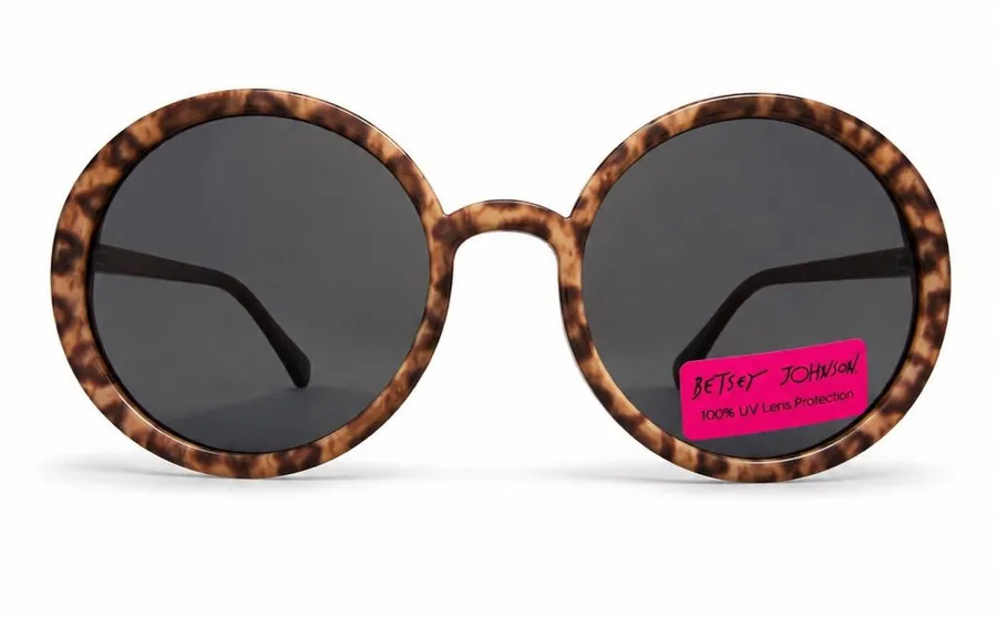 Betsey Johnson Round Tortoise Sunglasses Oversized Brown Marble Frames Gray Lens