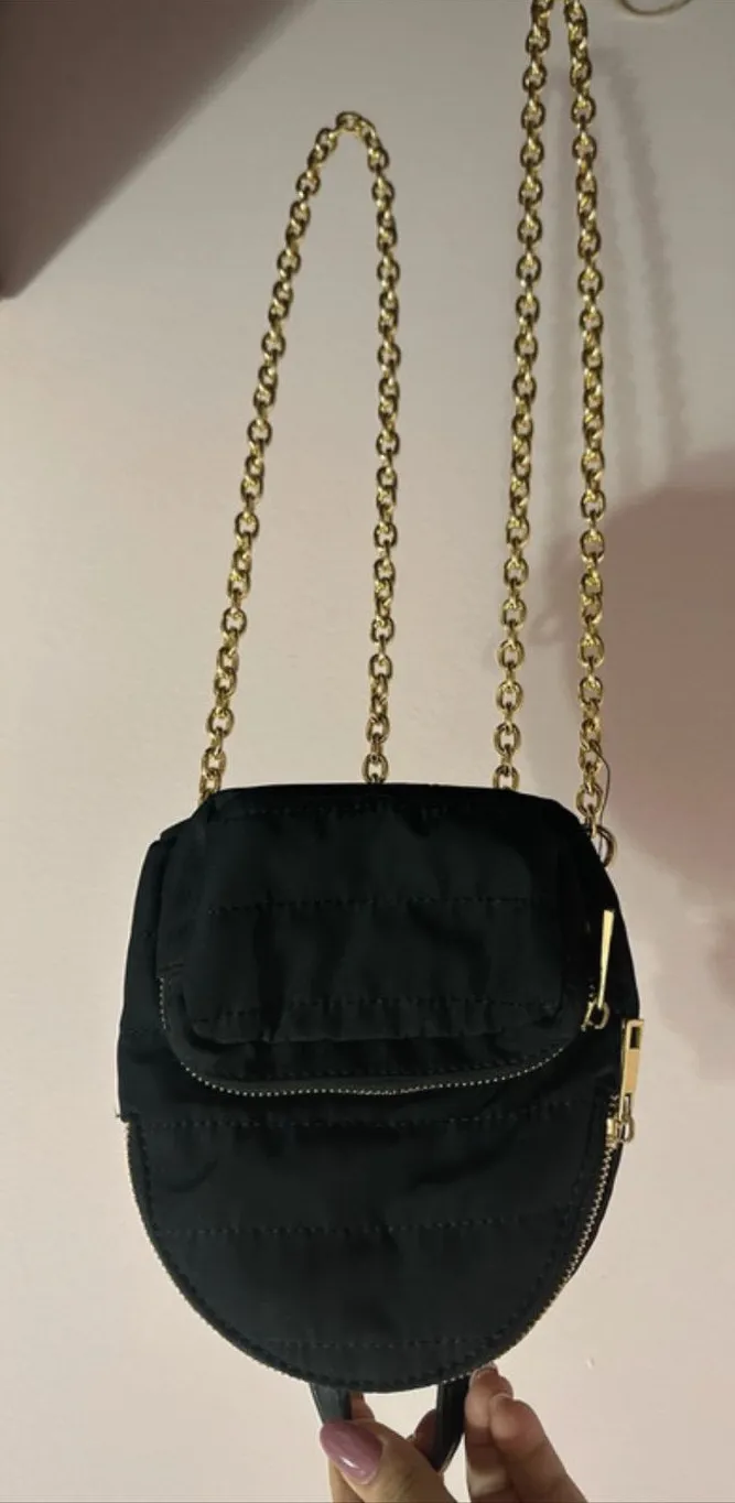 Black Mini Backpack Crossbody Bag with Gold Chain