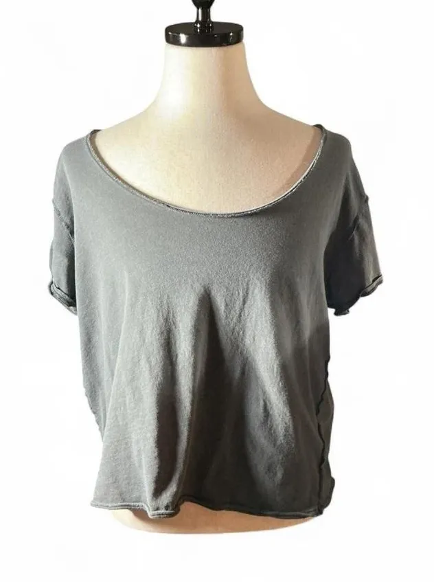 We The Free Gray Cotton Distressed Raw Hem Tee Shirt Women's Medium Grunge