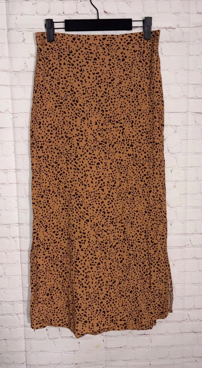 Cotton On Womens Medium Tan Black Cheetah Animal Print Elastic Waist Midi Skirt