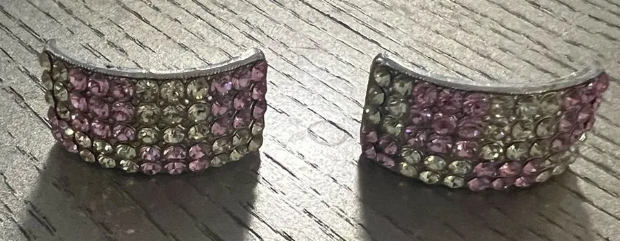 Vintage Pink and Silver Pavé Earrings