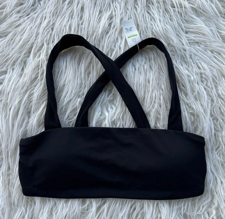 OFFLINE By Aerie Real Me Xtra Square Neck Sports Bra Black Size Small