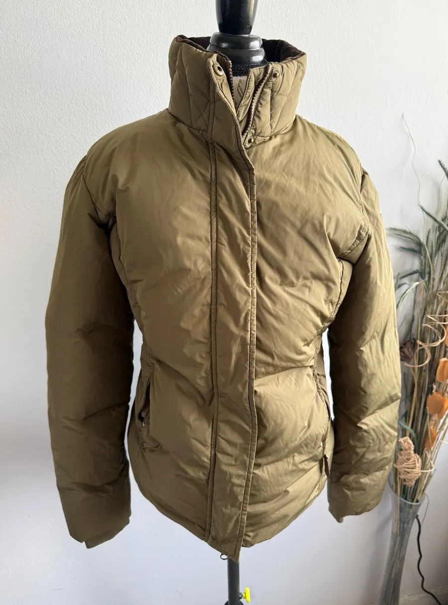 Gersemi Womens Olive Green Quilted Puffer Jacket Corduroy Elbow Patches Size M Size M